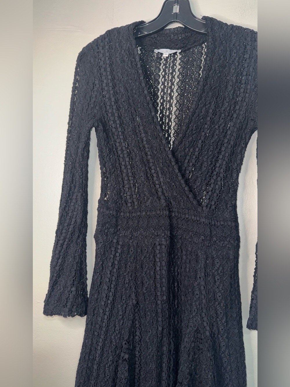 IRO Black Lace V-Neck Long Sleeve Fit-and-Flare Dress - Picture 5 of 16